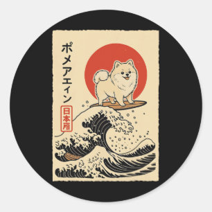Adesivo Pomerânia Surfando Onda Japonesa