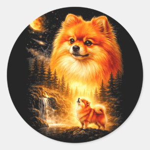 Adesivo Pomerânia uivando para a lua vintage místico faça