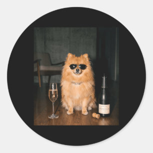 Adesivo Pomeranian Bebendo Champanhe Dia dos Pais Engraçad