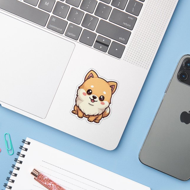 Adesivo Pomeraniano Bonito, Estilo Kawaii, Pequeno (Notebook com iPhone)