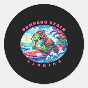 Adesivo Pompano Beach Flórida Garota Fofo Surfe Tartaruga