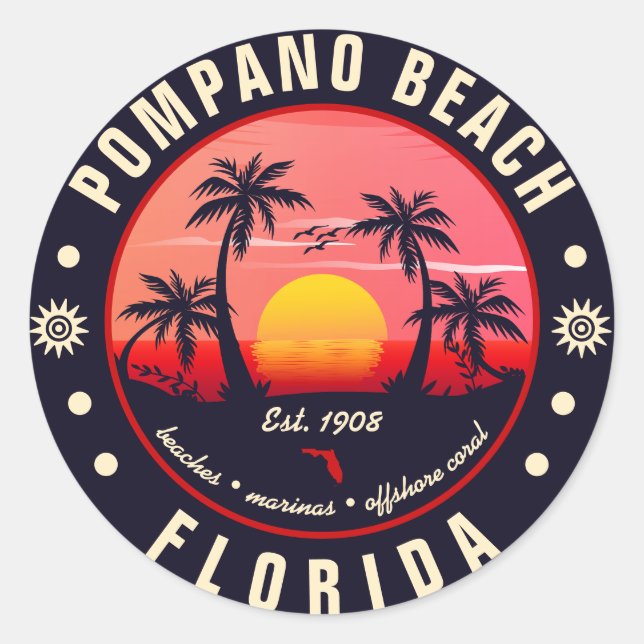 Adesivo Pompano Beach Florida Retro Sunset Souvenir (Frente)