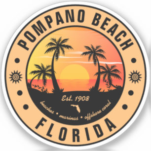 Adesivo Pompano Beach Florida Retro Sunset Souvenir 80