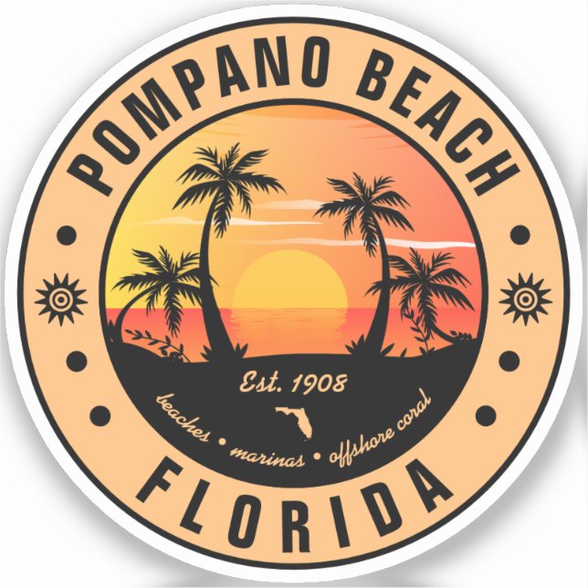 Adesivo Pompano Beach Florida Retro Sunset Souvenir 80 (Frente)