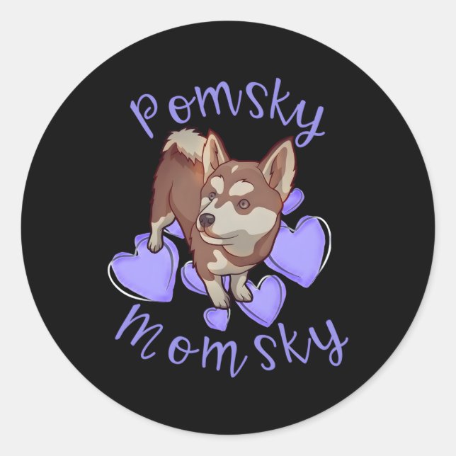 Adesivo Pomsky Momsky Pomsky Mãe Roxo Cabelo Vermelho (Frente)