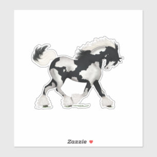 Adesivo Pônei de cavalo preto e branco sobre vanner cigan