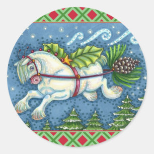 ADESIVO PÔNEI DE NATAL FOFOS VOANDO PUXANDO TRENÓ DE PINHA