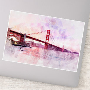 Adesivo Ponte Golden Gate em Aquarela ao Pôr do Sol