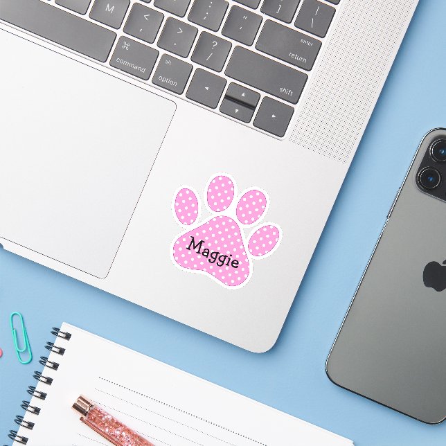 Adesivo Pontos Pink e Branco com Nome (Notebook com iPhone)