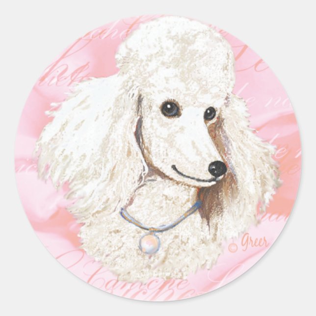 Adesivo Poodle branco n Rosa Retrato (Frente)
