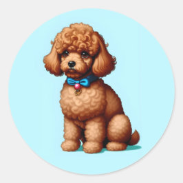 Adesivo Poodle de Brinquedo Castanho Adorável com Fundo Az