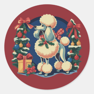 Adesivo Poodle de Natal Retro Vintage dos Anos 1950 Cachor