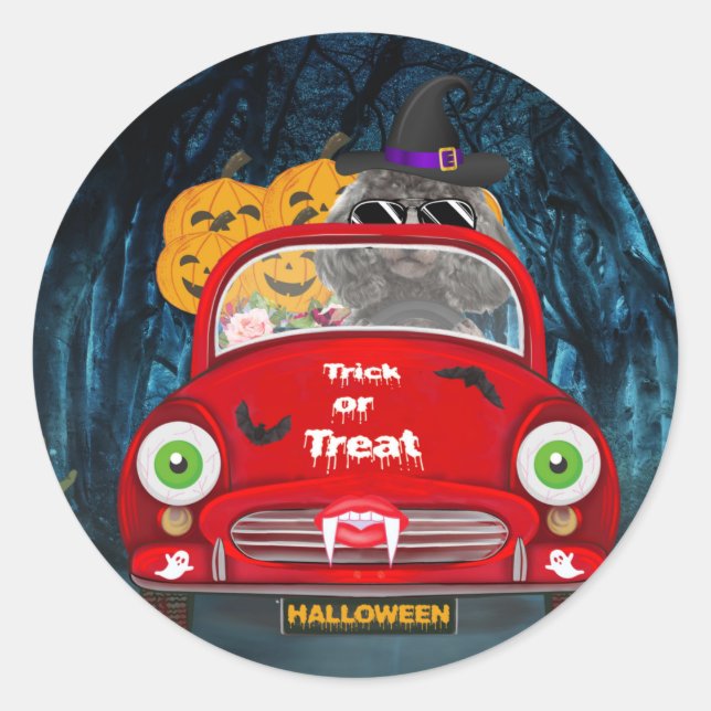 Adesivo Poodle Dog Dirigindo Carro Assusta Halloween (Frente)
