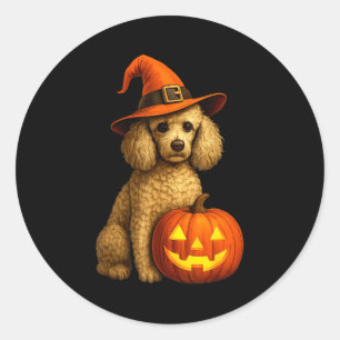 Adesivo Poodle Halloween Abóbora Bruxa Chapéu Cachorro Art