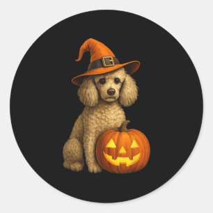 Adesivo Poodle Halloween Pumpkin Bruxa Bruxa Hat Dog Art F