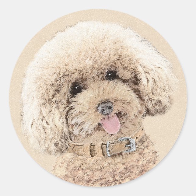 Adesivo Poodle Miniature Toy Apricot Cream Brown Dog Art (Frente)