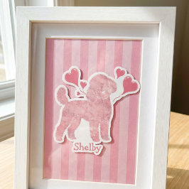 Adesivo Poodle Valentine Sticker, Pastel Pink, Custom Name