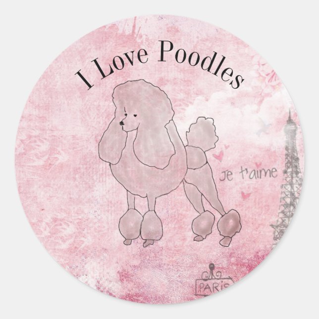 Adesivo Poodles I Love Pink (Frente)