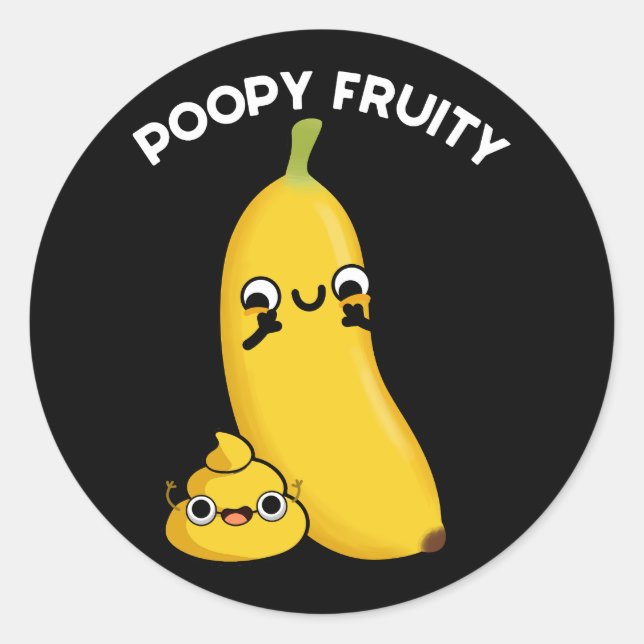 Adesivo Poopy Fruity Fruta Engraçada Banana Pun Dark BG (Frente)