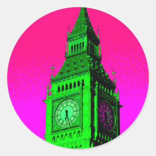 Adesivo Pop Art Big Ben London Viagem cor-de-rosa verde