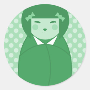Adesivo Pop art verde da boneca de Kokeshi