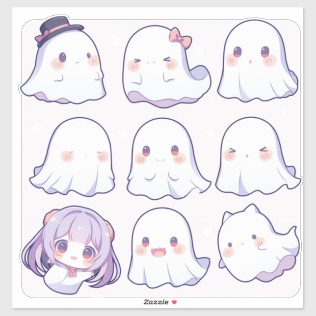 Adesivo Pop de Chibi - Arte Fantasma Vinheta de Corte Pers (Folha)