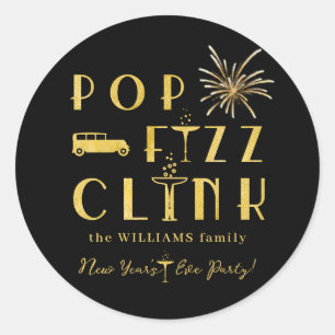 Adesivo Pop Fizz Clink Tipografia Dourada Ano Novo Moderno