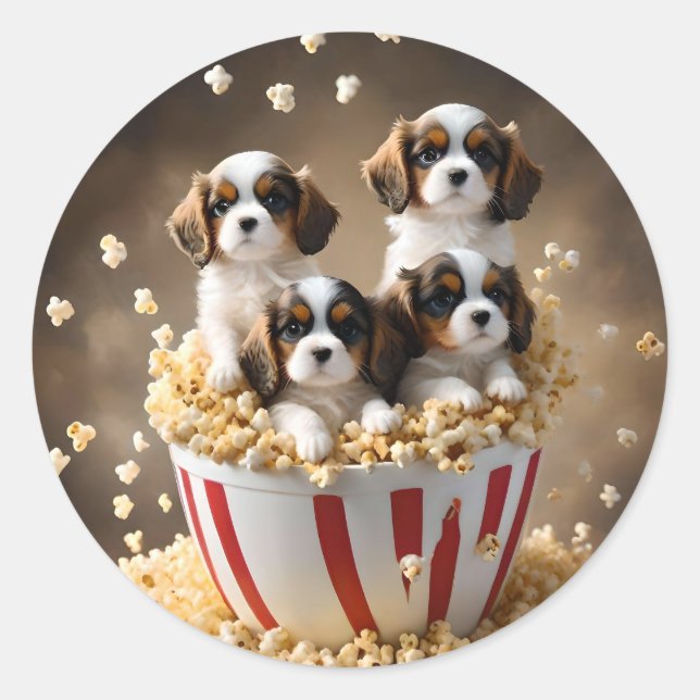 Adesivo Popcorn Cavalier Spaniel Puppies (Frente)
