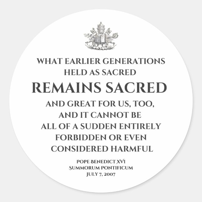 Adesivo Pope Benedict  Summorum Pontificum Quote Sticker (Frente)