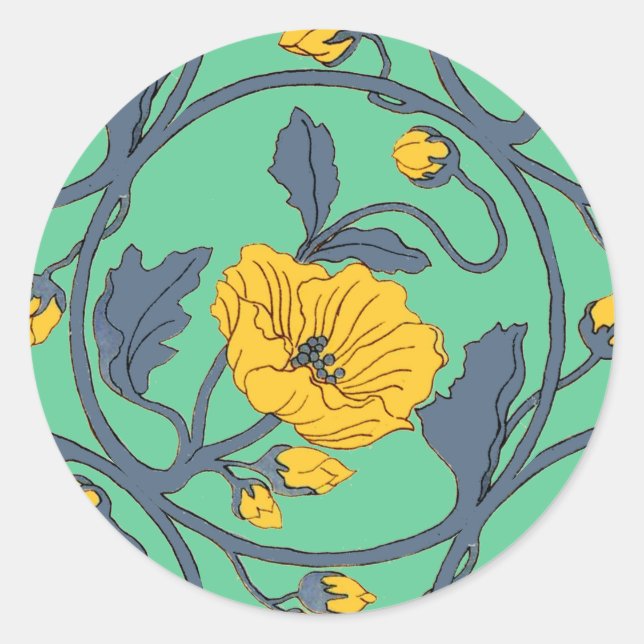 Adesivo Poppies Flor Vintage Azulejo Art Nouveau (Frente)