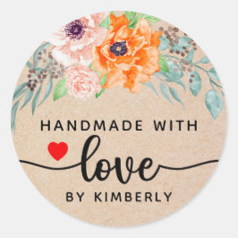 Adesivo Poppy Flower's Handmade with Love Classic Round Ru