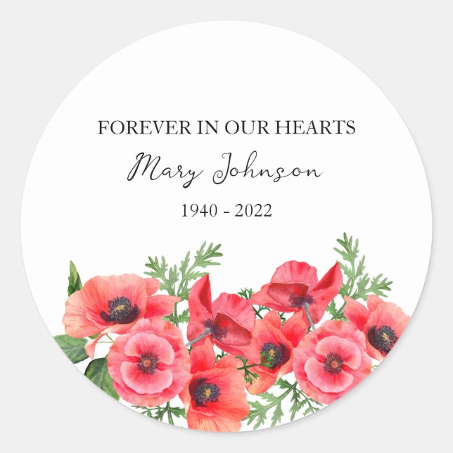 Adesivo Poppy Memorial Funeral Classic Round Sticker (Frente)