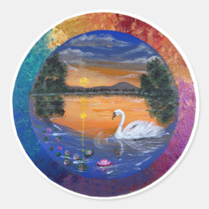 Adesivo Pôr do Sol do Cisne Dourado - obra de arte feita à