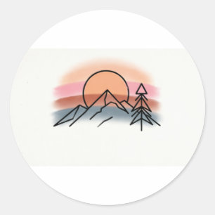 Adesivo Pôr do Sol Minimalista na Montanha - Arte Retro da