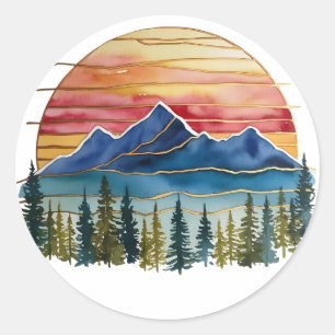 Adesivo Pôr do Sol nas Montanhas em Aquarela Golden Horizo