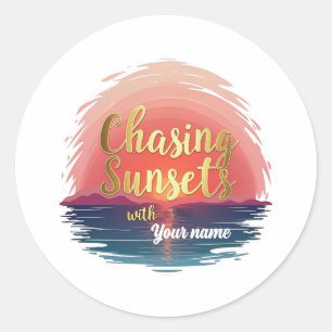 Adesivo Pôr do Sol Perseguido Editável com Design de Nome