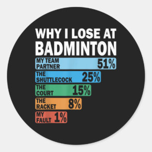 Adesivo Por que eu perco no Badminton Engraçado Minha Falt