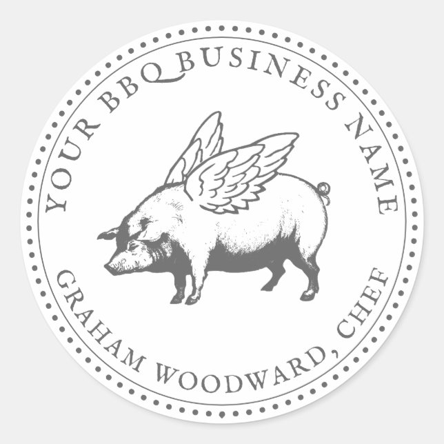 Adesivo Porco Com Barbeca De CHURRASCO De Asas (Frente)
