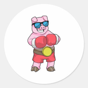 Adesivo Porco como Boxer com luvas in a box