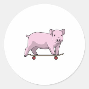 Adesivo Porco como skater com skate