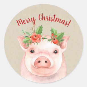 Adesivo Porco de Natal Bonito Festa Personalizada Rústica