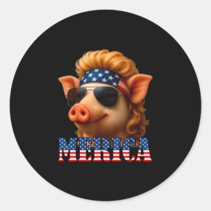 Adesivo Porco engraçado bandeira americana fazendeiro dia