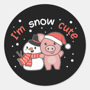 Adesivo Porco, eu sou Snow Cute Snowman Snowman Pun