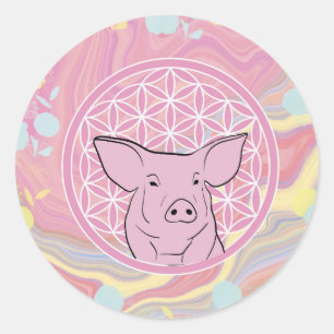 Adesivo porco,flor da vida, rosa, mandala,zen,chakra,