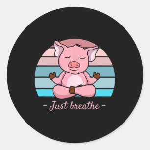Adesivo Porco Meditando Ioga Rosa Fofo Retro Apenas Respir