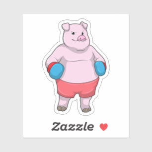 Adesivo Porco na caixa com luvas in a box