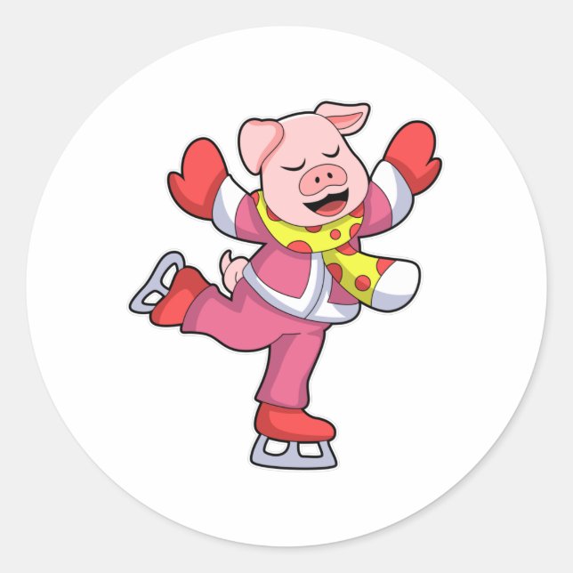 Adesivo Porco na patinação de gelo com skates de gelo (Frente)