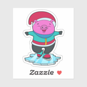 Adesivo Porco na patinação de gelo com skates de gelo e ch