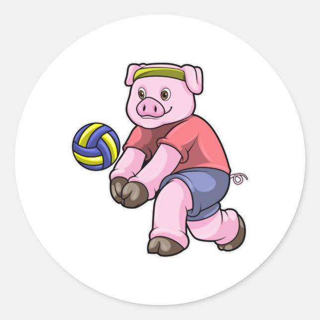 Adesivo Porco no Esporte com Voleibol (Frente)