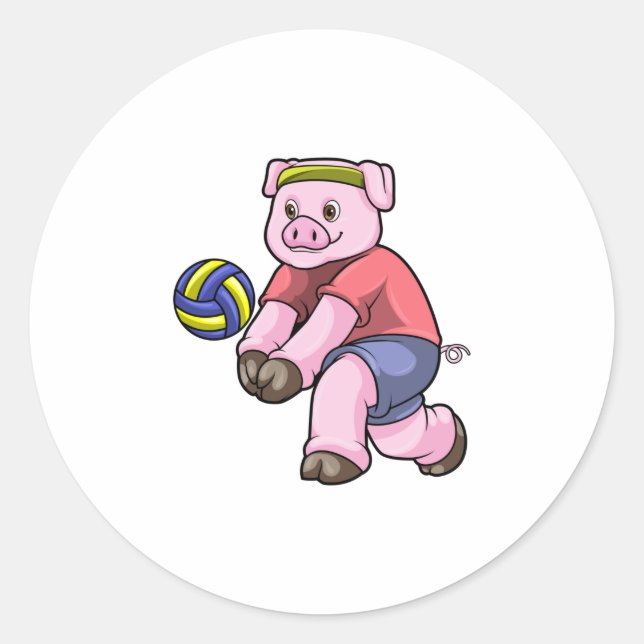 Adesivo Porco no Esporte com Voleibol (Frente)